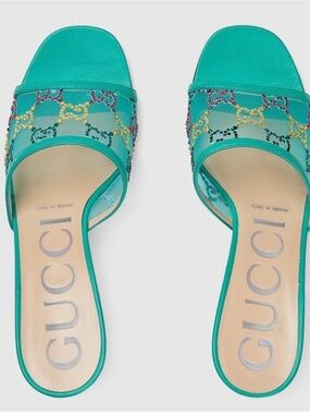 🆕 gucci gg monogram crystal mules green